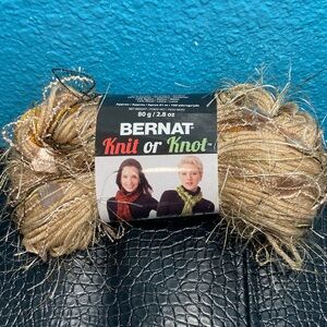 NWT Bernat Knit or Knot Yarn Hank Color Gold Glitter 80g